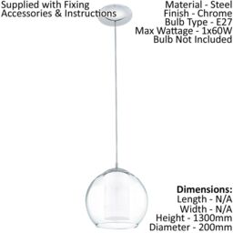 Loops Pendant Light Colour Chrome Shade White Clear Satin Glass Glass Bulb E27 1x60W - thumbnail 2