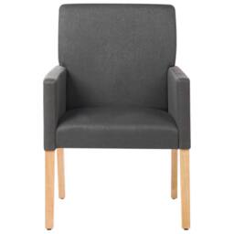 Wyld and Coco Grey Fabric Dining Chair with Arms and Rubberwood Legs - thumbnail 3