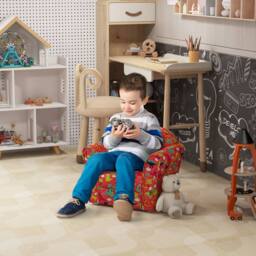 STILVORA Kids Armchair Wooden Frame Red Dinosaur Design - thumbnail 3