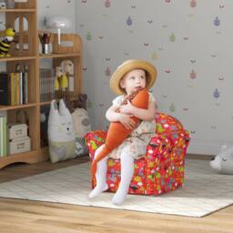 STILVORA Kids Armchair Wooden Frame Red Dinosaur Design - thumbnail 2