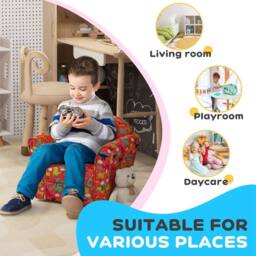 STILVORA Kids Armchair Wooden Frame Red Dinosaur Design - thumbnail 8