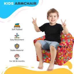 STILVORA Kids Armchair Wooden Frame Red Dinosaur Design - thumbnail 9