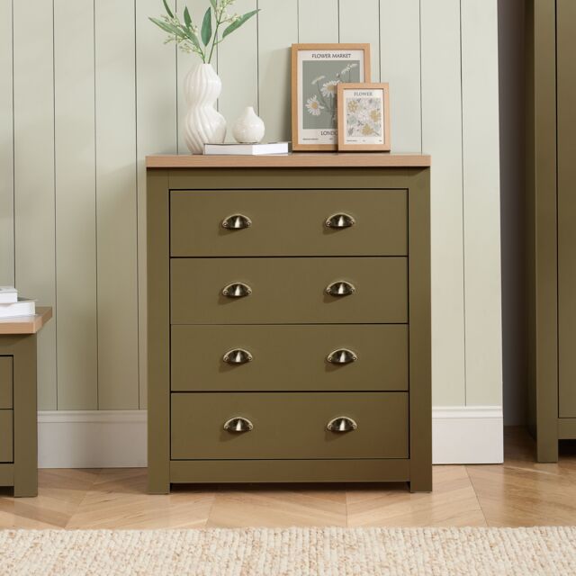 Birlea Chest of Drawers Olive Green Highgate 4 Drawer & Oak - image 1