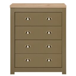 Birlea Chest of Drawers Olive Green Highgate 4 Drawer & Oak - thumbnail 6