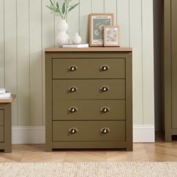 Birlea Chest of Drawers Olive Green Highgate 4 Drawer & Oak