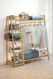 Living and Home Bamboo Clothing Garment Rack 7 Tier Storage Shelf Coat Clothes Hanging Rack in Natural - thumbnail 3
