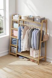 Living and Home Bamboo Clothing Garment Rack 7 Tier Storage Shelf Coat Clothes Hanging Rack in Natural - thumbnail 5