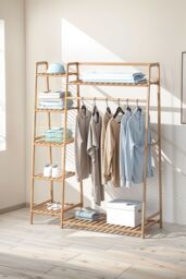 Living and Home Bamboo Clothing Garment Rack 7 Tier Storage Shelf Coat Clothes Hanging Rack in Natural - thumbnail 6
