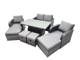 Fimous 8-seater Rattan Garden Furniture Dining Set with 4 Footstool in Dark Grey - thumbnail 2
