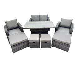 Fimous 8-seater Rattan Garden Furniture Dining Set with 4 Footstool in Dark Grey - thumbnail 1