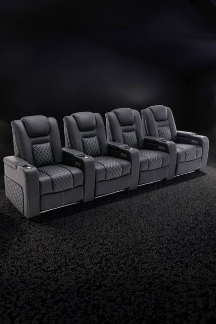 More4Homes Broadway 4 Seater Cinema Electric Recliner Chair USB Charging LED Base in Black - image 1