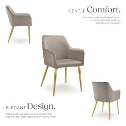 tectake Dining Chair Avane Set Of 4 - Taupe - Size: 4 Pack - thumbnail 3