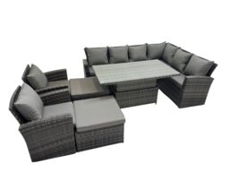 Fimous 10 Seat Rattan Garden Furniture Corner Sofa Set with 2 Big Footstools in Dark Grey - thumbnail 1