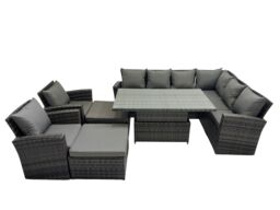 Fimous 10 Seat Rattan Garden Furniture Corner Sofa Set with 2 Big Footstools in Dark Grey - thumbnail 2