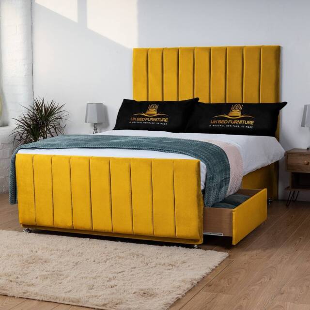 UK Bed Furniture Hampton Divan Bed with 4 Drawers & 26 Inch headboard in Mustard - Size: Super King - image 1