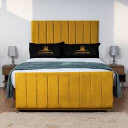 UK Bed Furniture Hampton Divan Bed with 4 Drawers & 26 Inch headboard in Mustard - Size: Super King - thumbnail 2