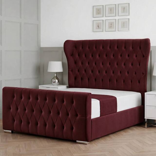 Living Comfort Bedz Velvetine Plush Velvet Upholstered Bed Slatted Base - 48Inch Headboard in Maroon - Size: Small Double - image 1