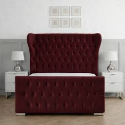 Living Comfort Bedz Velvetine Plush Velvet Upholstered Bed Slatted Base - 48Inch Headboard in Maroon - Size: Small Double - thumbnail 2