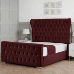 Living Comfort Bedz Velvetine Plush Velvet Upholstered Bed Slatted Base - 48Inch Headboard in Maroon - Size: Small Double