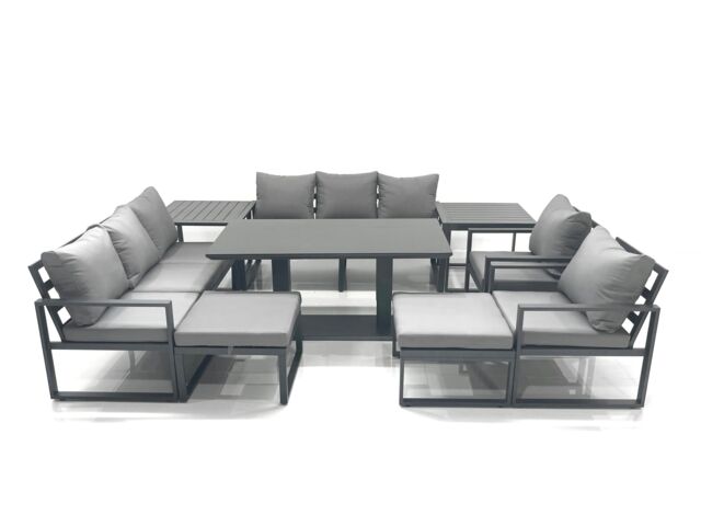 Fimous Garden Sofa Set Aluminium Furniture Rising Dining Tabe Set with 2 Chair 2 Big Footstools 2 Side Table Dark Grey - image 1