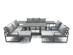 Fimous Garden Sofa Set Aluminium Furniture Rising Dining Tabe Set with 2 Chair 2 Big Footstools 2 Side Table Dark Grey - thumbnail 2