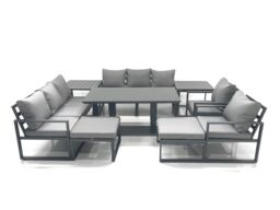 Fimous Garden Sofa Set Aluminium Furniture Rising Dining Tabe Set with 2 Chair 2 Big Footstools 2 Side Table Dark Grey - thumbnail 1
