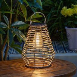 Marco Paul 26cm Solar Rattan Garden Lantern in Beige - thumbnail 1
