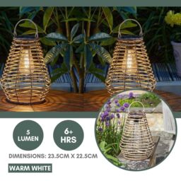 Marco Paul 26cm Solar Rattan Garden Lantern in Beige - thumbnail 7