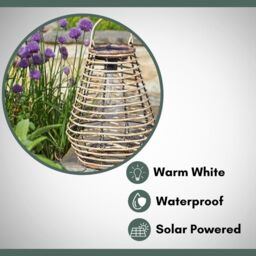 Marco Paul 26cm Solar Rattan Garden Lantern in Beige - thumbnail 6