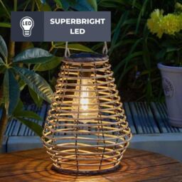Marco Paul 26cm Solar Rattan Garden Lantern in Beige - thumbnail 8