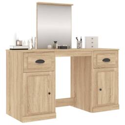 Berkfield Home Durable Dressing Table with Mirror Sonoma Oak 130x50x132.5 cm in Light Tan - thumbnail 4