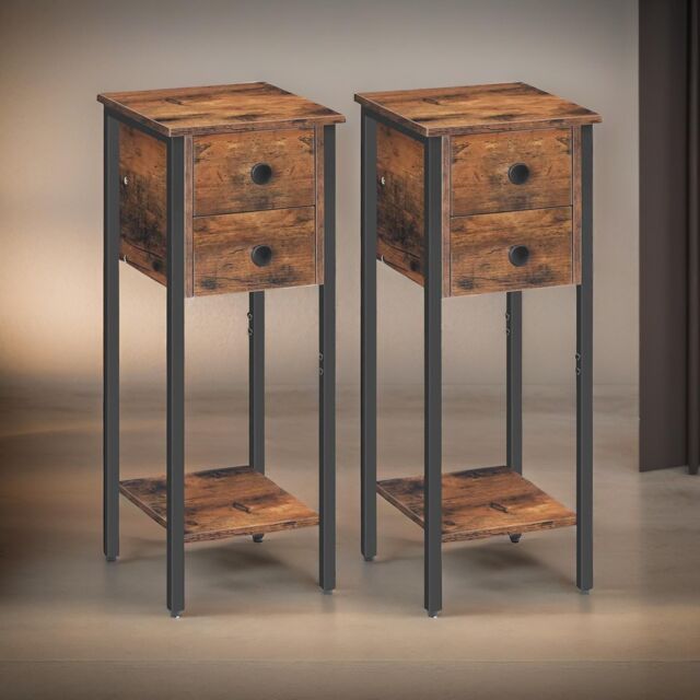 Rafaelo Mobilia Set of 2 Double Drawer Bedside Tables in Brown - image 1