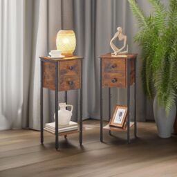 Rafaelo Mobilia Set of 2 Double Drawer Bedside Tables in Brown - thumbnail 3