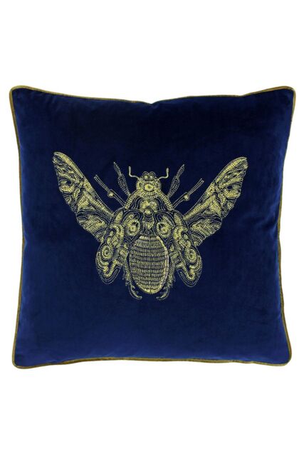 Paoletti Cerana Embroidered Bee Velvet Cushion in Royal - Size: 50 cm x 50 cm - image 1