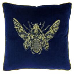 Paoletti Cerana Embroidered Bee Velvet Cushion in Royal - Size: 50 cm x 50 cm - thumbnail 2