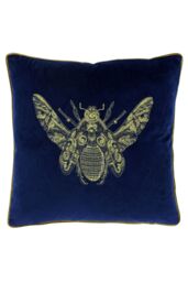 Paoletti Cerana Embroidered Bee Velvet Cushion in Royal - Size: 50 cm x 50 cm