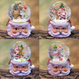 Shatchi Christmas Mini Snowglobe Water Ball Snow Dome Features Santa, Reindeer, Snowman Scene Resin Santa Face Base Table Decorations in Red - thumbnail 4