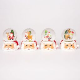 Shatchi Christmas Mini Snowglobe Water Ball Snow Dome Features Santa, Reindeer, Snowman Scene Resin Santa Face Base Table Decorations in Red - thumbnail 1