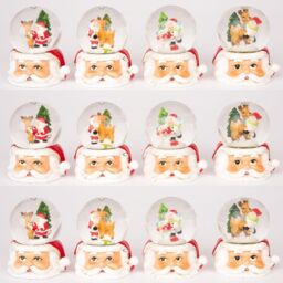 Shatchi Christmas Mini Snowglobe Water Ball Snow Dome Features Santa, Reindeer, Snowman Scene Resin Santa Face Base Table Decorations in Red - thumbnail 3