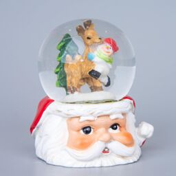 Shatchi Christmas Mini Snowglobe Water Ball Snow Dome Features Santa, Reindeer, Snowman Scene Resin Santa Face Base Table Decorations in Red - thumbnail 6