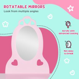 HOMCOM Kids Vanity Table & Stool Girls Dressing Set Make Up Desk with Mirror Pink - thumbnail 4