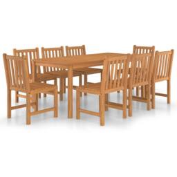 Berkfield Home 9 Piece Garden Dining Set Solid Teak Wood in Brown - thumbnail 1