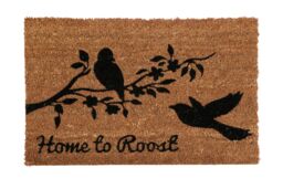 Orsina Home To Roost Doormat, Durable Coir Mat With PVC Backing & Printed Hen Design, Scrapes Dirt Off-Shoes in Natural - Size: 100 cm diameter - thumbnail 1