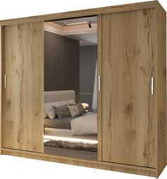 Sliding Wardrobes 4U Large Sliding Mirror Wardrobe with LED Modern Storage W250cm x H217cm in Brown - thumbnail 2