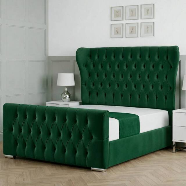 Living Comfort Bedz Velvetine Plush Velvet Upholstered Bed Slatted Base - 48Inch Headboard in Green - Size: Single - image 1