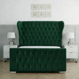 Living Comfort Bedz Velvetine Plush Velvet Upholstered Bed Slatted Base - 48Inch Headboard in Green - Size: Single - thumbnail 2