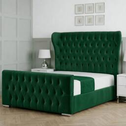 Living Comfort Bedz Velvetine Plush Velvet Upholstered Bed Slatted Base - 48Inch Headboard in Green - Size: Single - thumbnail 1
