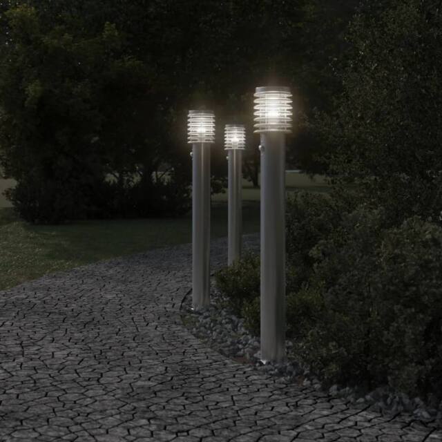 Berkfield Home Outdoor Floor Lamp with Sensor Silver 110cm Stainless Steel - image 1