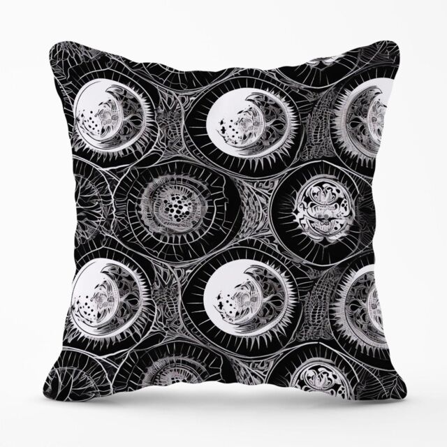 Warren Reed - Designer Black White Moon & Sun Outdoor Cushion in Grey - Size: 45 cm x 45 cm - image 1