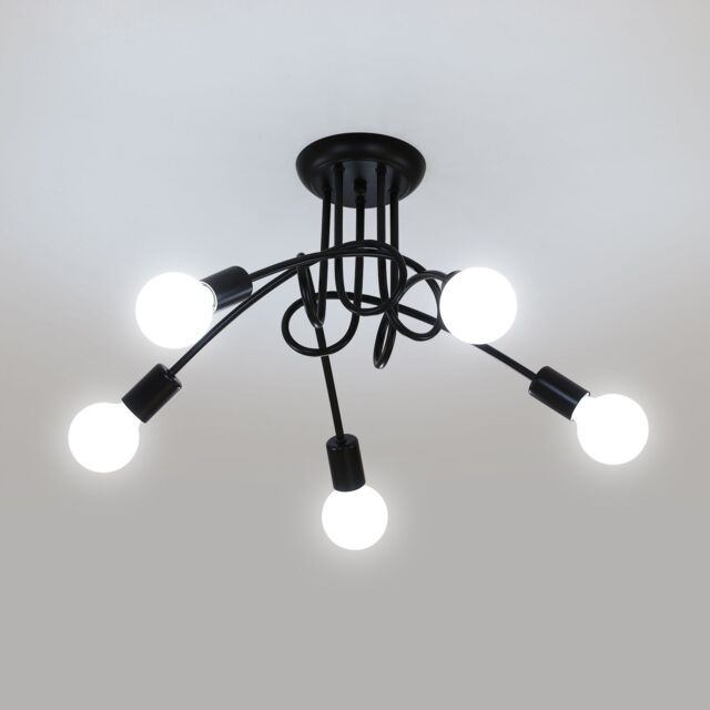 Pheashine Industrial Ceiling Light Black 5 Lamps E27 Lamp Holder 600x230mm - image 1